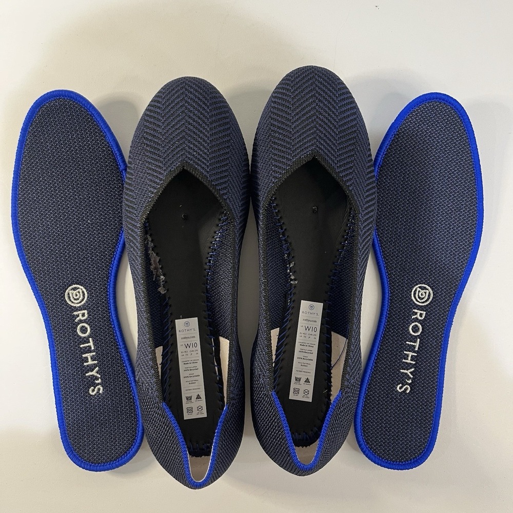 ROTHY'S Midnight Metallic Herringbone Ballet Flat Round Toe Blue Black Size 10 - Picture 6 of 7